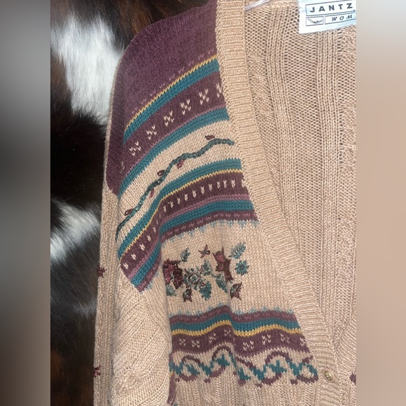 Jantzen hand embroidered button front long sleeve brown cardigan size 1X - Picture 3 of 7